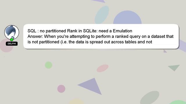 SQL : no partitioned Rank in SQLite: need a Emulation смотреть онлайн