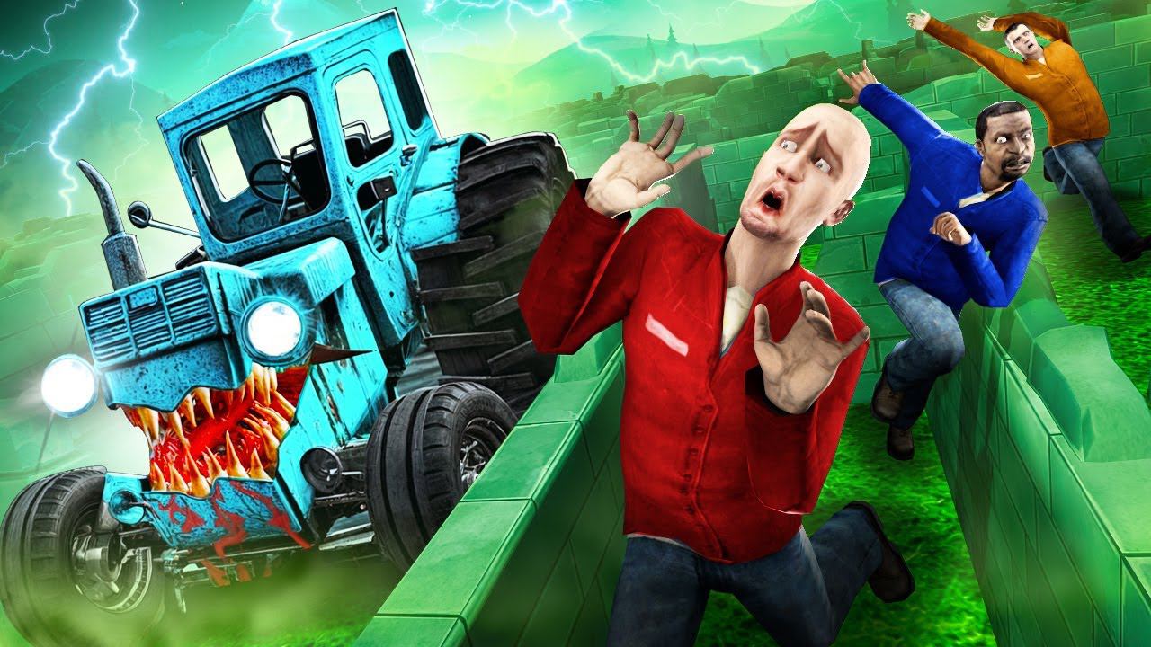 СИНИЙ ТРАКТОР УБИЙЦА ОХОТИТСЯ НА НАС В ЛАБИРИНТЕ! УГАР И БЕЗУМИЕ В Garry`s Mod смотреть онлайн
