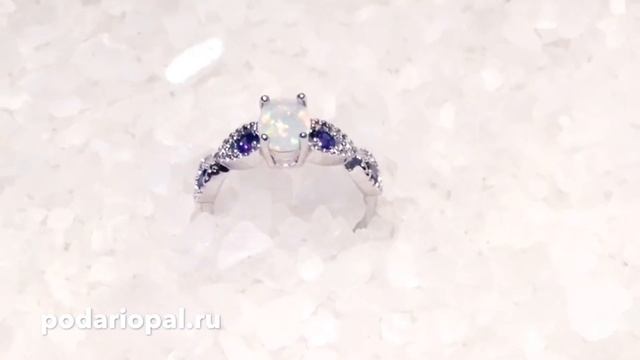 Серебряное кольцо с белым опалом 8 мм и аметистами - podariopal.ru смотреть онлайн