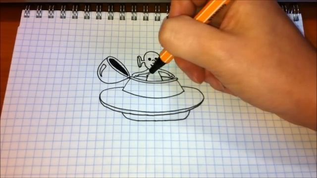 Простые рисунки #138 Нло - летающая тарелка и инопланетянин ) смотреть онлайн