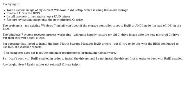 Add Intel RAID Drivers to existing Windows 7 install BEFORE enabling RAID in BIOS? смотреть онлайн