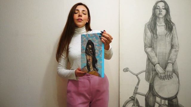 Картина маслом "Ветер в волосах" холст. 30 на 30 см. смотреть онлайн