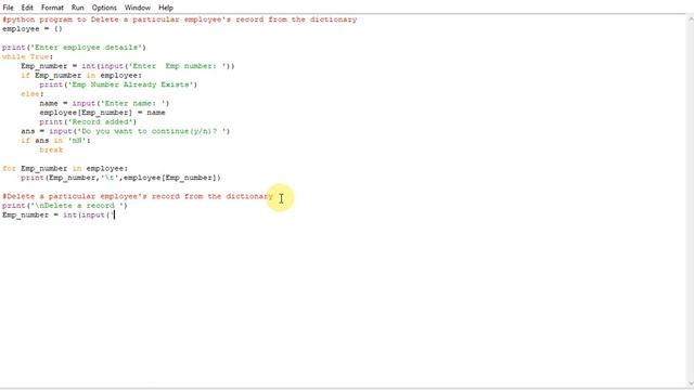 python program to Delete a particular employee's record from the dictionary смотреть онлайн