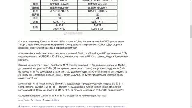 ХАРАКТЕРИСТИКИ И ЦЕНЫ XIAOMI MI 11 И MI 11 PRO