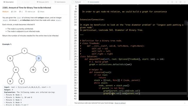 2385. Amount of Time for Binary Tree to Be Infected - BFS Traversal смотреть онлайн