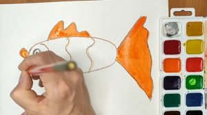 Рисуем Рыбку красками с детьми.