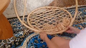 Садовые подвесные круглые качели из двух колец макраме (кресло, гамак) плетеные