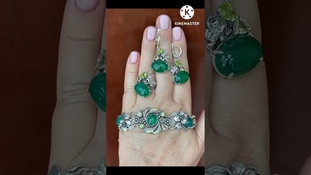 Зеленый агат в серебряной фантазии!!! Кольцо и серьги Лягушка. смотреть онлайн