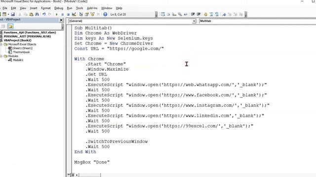 Open Multiple Tabs in Chrome | Selenium Automation | Excel VBA Code Webdriver | 99Excel.Com смотреть онлайн