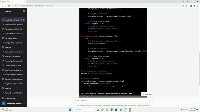 Python Message Encryption Returns NoneType Error