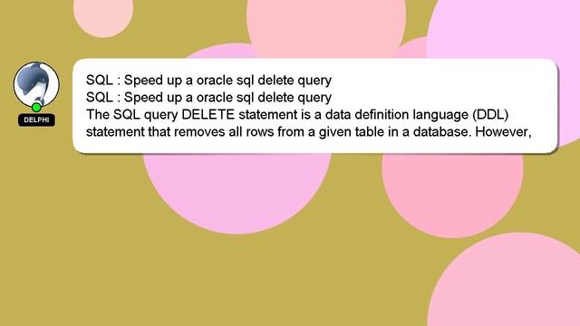 SQL : Speed up a oracle sql delete query смотреть онлайн