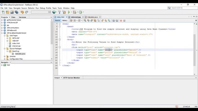 JSP with Java Bean Classes for Find Simple Interest using NetBeans 8.2 смотреть онлайн