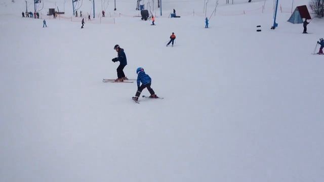 Горные лыжи. Спуск на параллельных лыжах. Техника поворотов. Правильная стойка. (4 года) 18.02.2017 смотреть онлайн