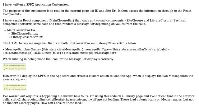 Sharepoint: Office UI Fabric React Message Bar Icon not displaying смотреть онлайн