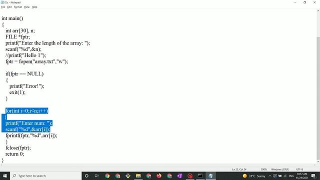 File operations in C- Read an array of integers & write to a file смотреть онлайн