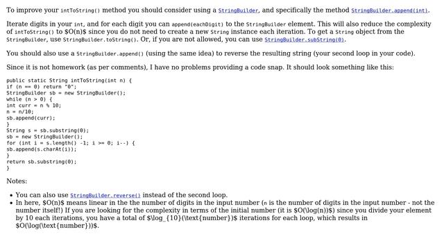 Code Review: Converting int value to String without using toString and parseInt method смотреть онлайн