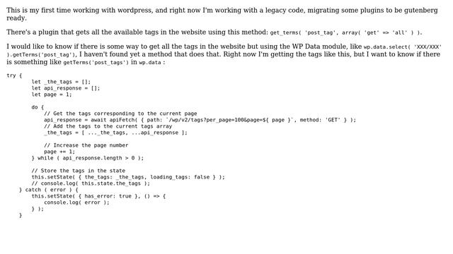 Wordpress: How to get all the available post tags using the WP Data Module? смотреть онлайн