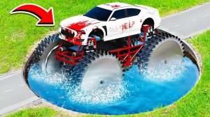 ПРОЕХАЛ ГЛУБОКУЮ ЯМУ С ВОДОЙ НА ГИГАНТСКОЙ КОШМАРНОЙ МАШИНЕ ФРАНКЛИНА НА ПИЛАХ  ГТА 5 МОДЫ МУРКА