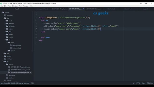 Ruby on Rails 5 Tutorial #7 Migrations Methods ( हिन्दी) смотреть онлайн