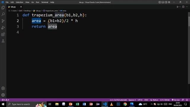 PYTHON TRAPEZIUM AREA CALCULATOR USING FUNCTION T-23 | PYTHON PROBLEM SOLVING смотреть онлайн
