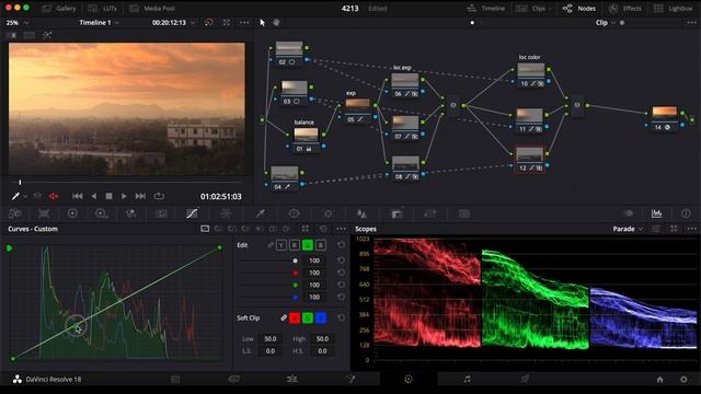 DaVinci Resolve Color Grading Nodes Effects: Color Space Transform and Light Rays смотреть онлайн