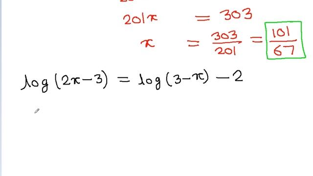 Solving Logarithmic Equations : log(2x-3) = log(3-x) - 2 смотреть онлайн