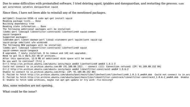 Ubuntu: sudo apt-get install not working after deleting squid and iptables смотреть онлайн