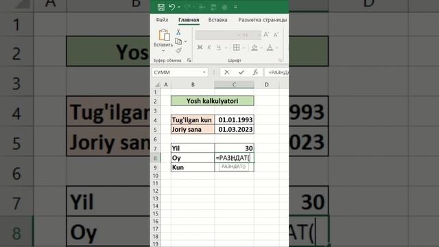 Excelda yoshni hisoblash. Как рассчитать возраст в Excel. смотреть онлайн