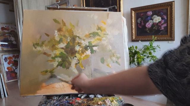 Натюрморт с черемухой. Процесс выполнения. смотреть онлайн