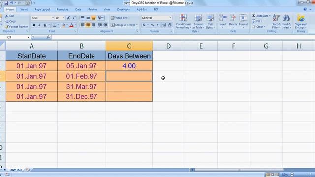DAYS360 function of Excel смотреть онлайн