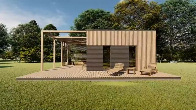 Визуализация проекта дома Д-54 с большой террасой. смотреть онлайн