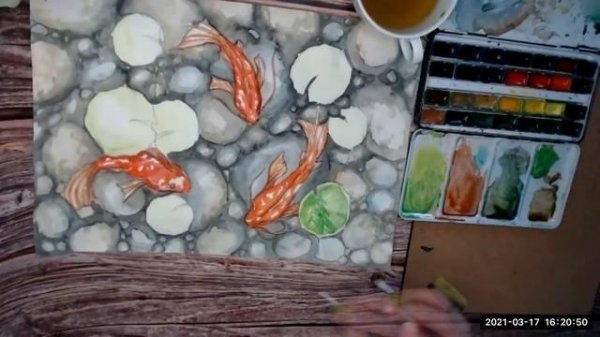 Рисуем вместе в школе ArtStart! "Рыбы под водой" Урок 3. Кувшинки и рыбы.