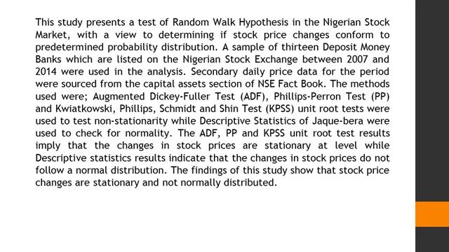 Randomness of Stock Return in Nigerian Banking Sector AJEER 42 99 105 смотреть онлайн