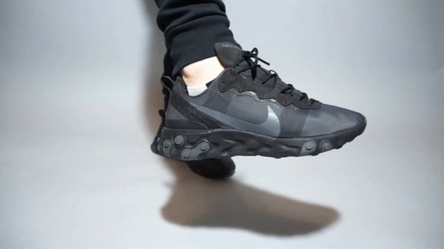 Nike React Element 55 All Black BQ6166-008 on feet смотреть онлайн