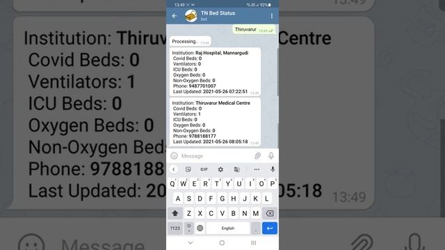 Tamilnadu Hospital Bed Status - Telegram Bot смотреть онлайн