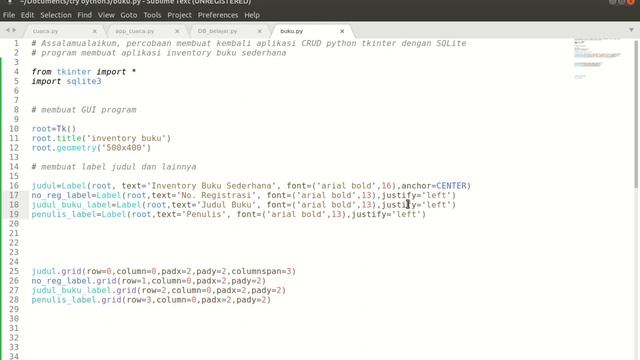 20220926 - CRUD inventory buku python tkinter sqlite membuat GUI part 1 смотреть онлайн