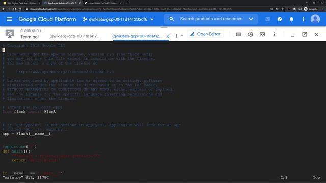 Qwiklabs: App Engine: Qwik Start - Python смотреть онлайн