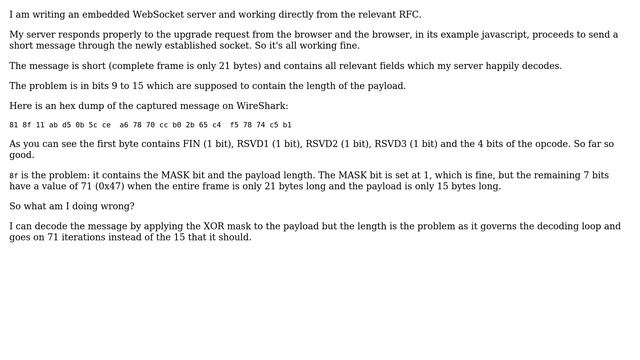 Unix & Linux: WebSocket Protocol Stumper
