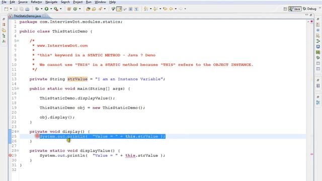 JAVA WHY CANT WE USE THIS KEYWORD IN A STATIC METHOD DEMO смотреть онлайн