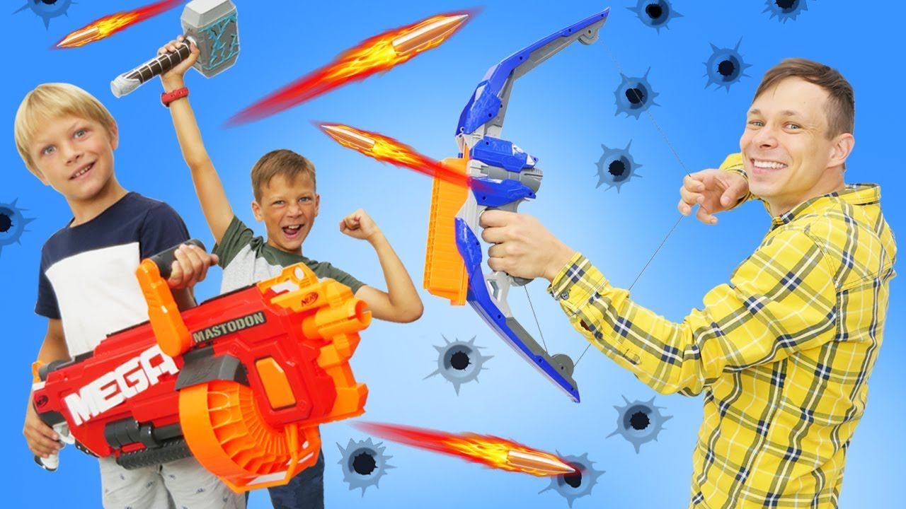 Игры стрелялки нерф бластерами. Роботы Трансформеры Оптимус и Мегатрон на базе! Видео про игрушки! смотреть онлайн