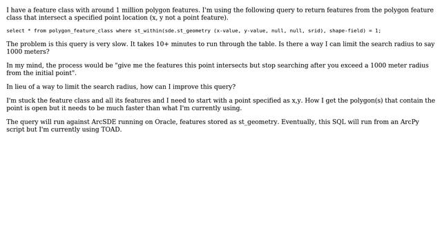 GIS: Limiting search radius and improving performance of ArcSDE for Oracle? смотреть онлайн