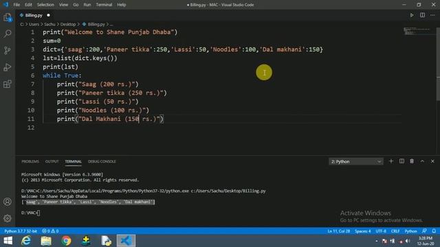 How to make Restaurant Bill calculating machine in python in hindi || python for beginners смотреть онлайн