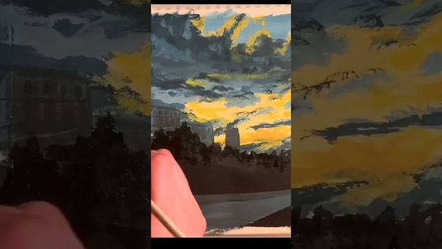 Рисуем очень простой пейзаж гуашью / gouache painting смотреть онлайн