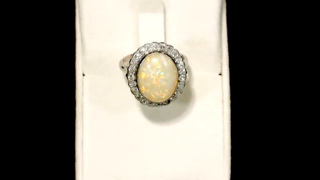 Opal and Diamond, 18 ct White Gold Cluster Ring - Antique Circa 1920 - AC Silver W8122 смотреть онлайн