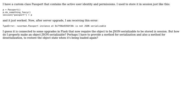 Fixing the class to enable object storing in Flask session смотреть онлайн