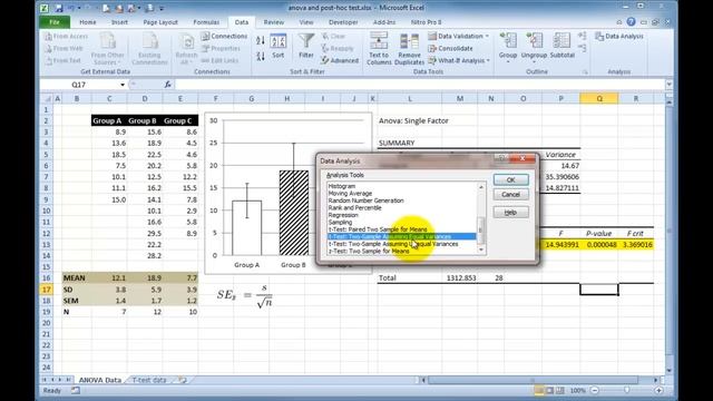 Performing a One-way ANOVA in Excel with post-hoc t-tests смотреть онлайн