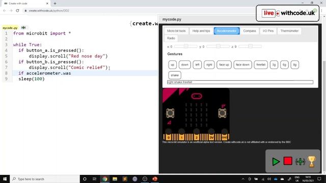 Micro:bit Red Nose Day in python: Episode 34 of live.withcode.uk смотреть онлайн