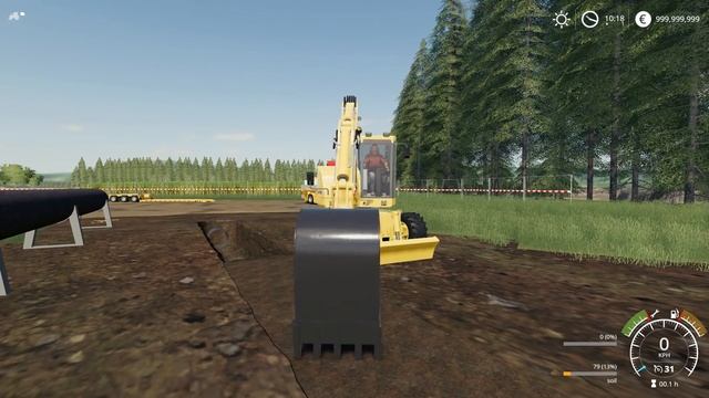 Farming Simulator 19 - KOMATSU PW-98 Excavator Digging A Sewer Trench
