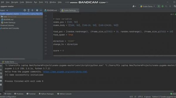 Snake Game On Pycharm - Python Programming Tutorials
