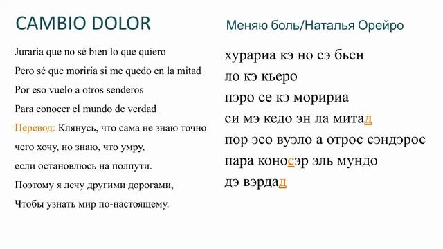 Наталья Орейро - Cambio dolor. Произношение и перевод смотреть онлайн